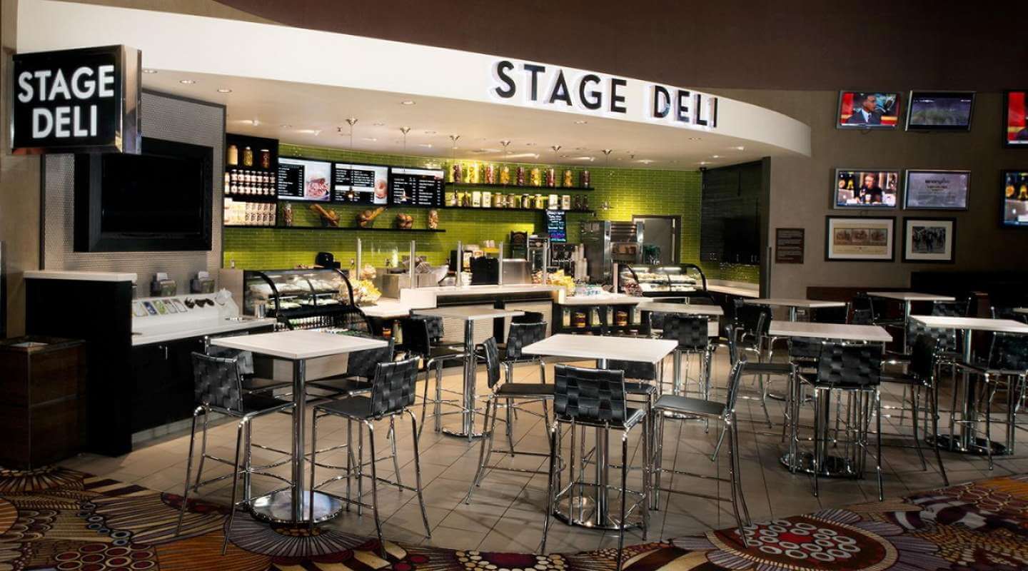 Interior restaurant construction of Stage Deli at Foxwoods Resort Casino in Mashantucket CT, by Greython Construction.