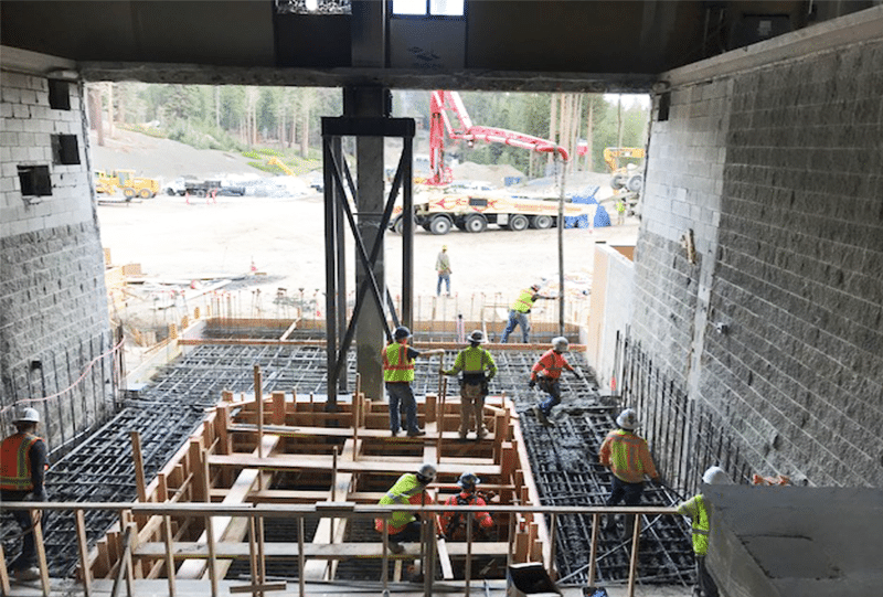 Structural interior concrete and shoring work at Canyon Lodge, Mammoth Mountain CA, by Greython Construction.